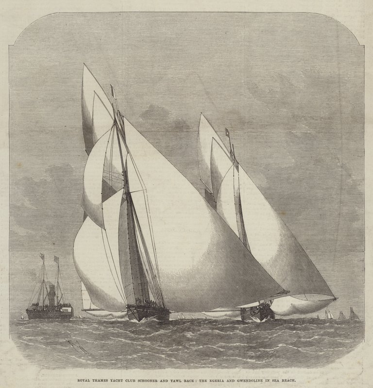 Royal Thames Yacht Club Schooner and Yawl Race, Egeria og Gwendoline i Sea Reach af Edwin Weedon