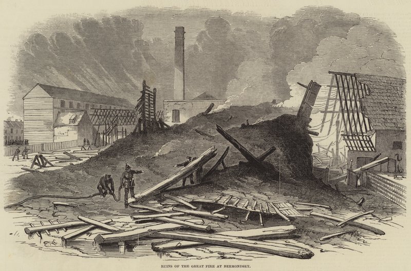 Ruinerne af den store brand ved Bermondsey af Edwin Weedon