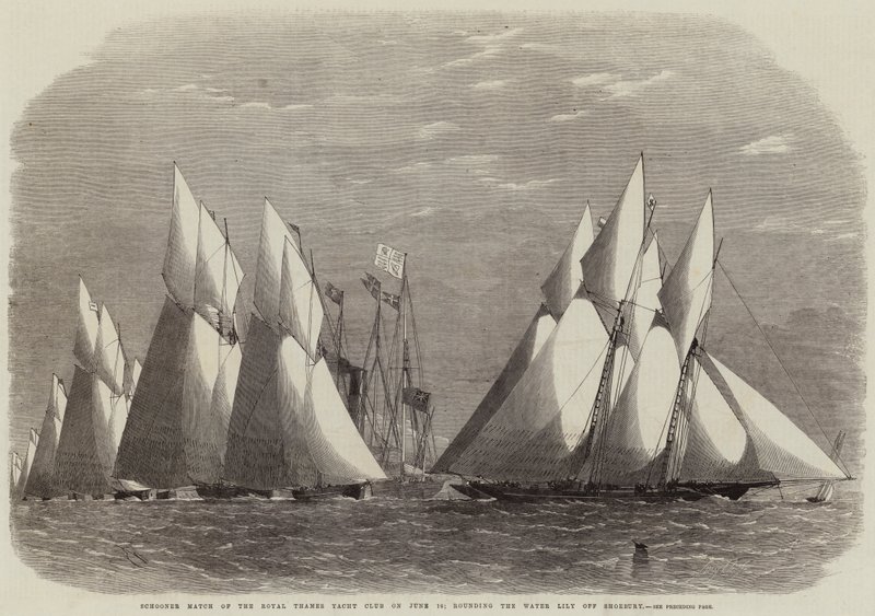 Skonnertkamp i Royal Thames Yacht Club den 16. juni; runder åkande ud for Shoebury af Edwin Weedon