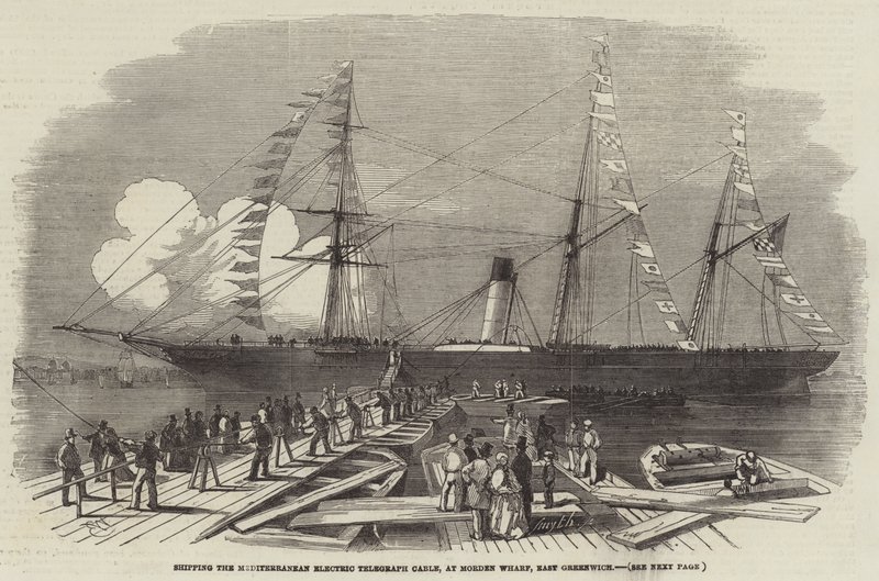 Forsendelse af det elektriske telegrafkabel til Middelhavet, ved Morden Wharf, East Greenwich af Edwin Weedon