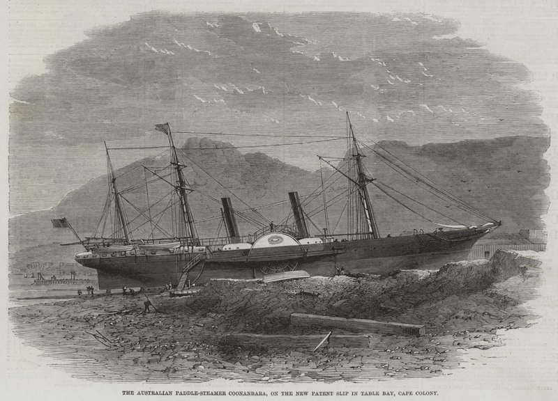 Den australske padle-dampskib Coonanbara på New Patent Slip i Table Bay, Kap Kolonien af Edwin Weedon
