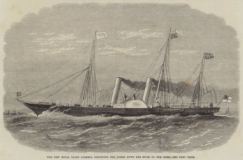 Den nye kongelige yacht Alberta, der transporterer dronningen ned ad floden til Nore af Edwin Weedon