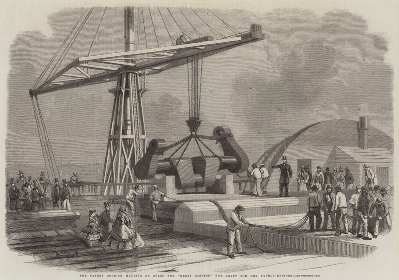 Patent Derrick, der trækker akslen til padle-motorerne om bord på Great Eastern af Edwin Weedon
