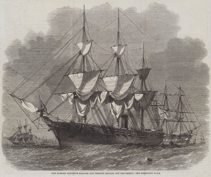 Den russiske Corvette Bogatir og Fregat Osliaba ud for Gravesend af Edwin Weedon