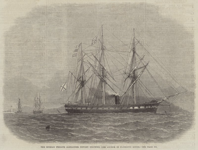 Den russiske fregat Alexander Newsky kaster sit anker i Plymouth Sound af Edwin Weedon