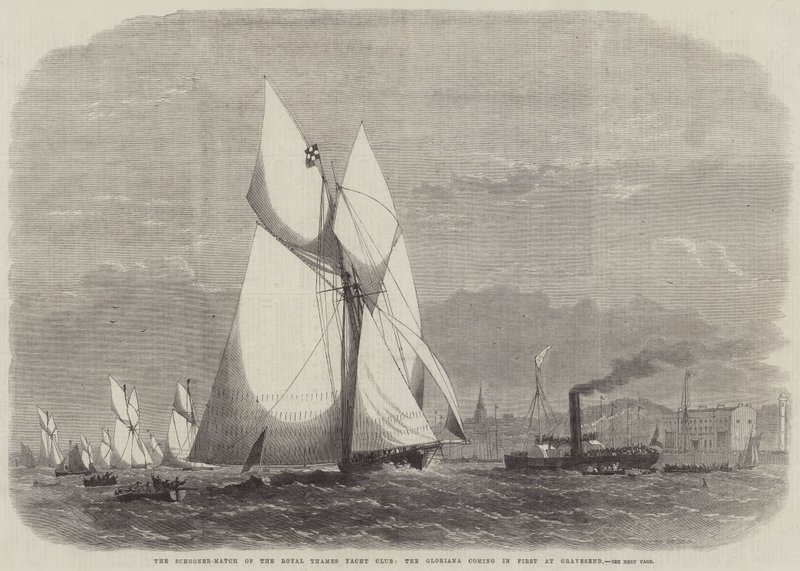 Skonnert-kampen fra Royal Thames Yacht Club, Gloriana kommer først ind i Gravesend af Edwin Weedon