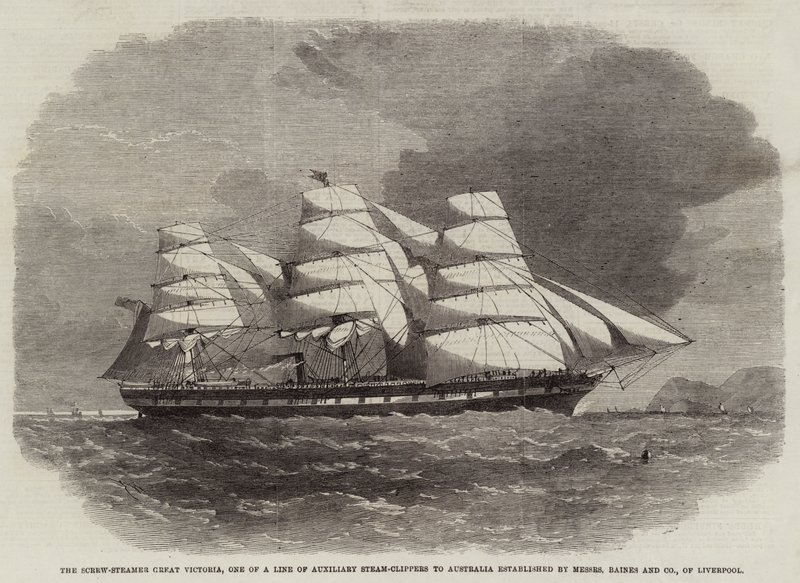 Screw-Steamer Great Victoria, en af en linje af hjælpedampklippere til Australien etableret af Messers Baines and Company, Liverpool af Edwin Weedon