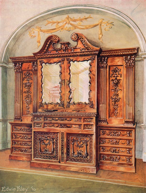 Udskåret lukket mahogni-bogskab - Chippendale-stil - fransk indflydelse af Edwin John Foley