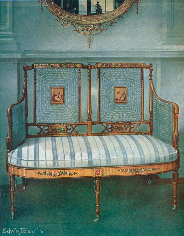 Malet Caned Satinwood Sofa af Edwin John Foley