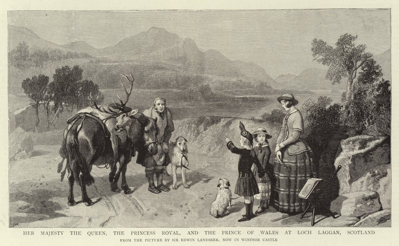 Hendes Majestæt Dronningen, Prinsessen Royal og Prinsen af Wales ved Loch Laggan, Skotland af Edwin Landseer