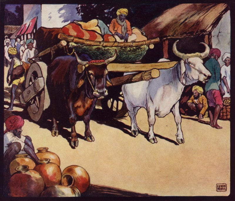 Indisk Bullock-Waggon (farve litho) af Edwin Noble