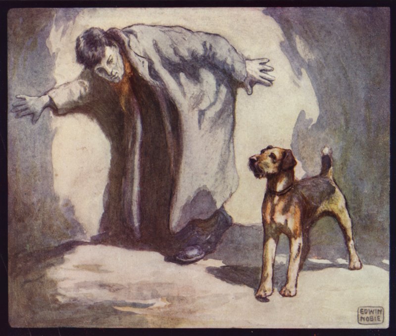 Politihund på arbejde (farve litho) af Edwin Noble