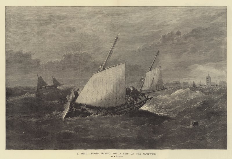 En deal Lugger, der laver et skib på Goodwins af Edwin Weedon