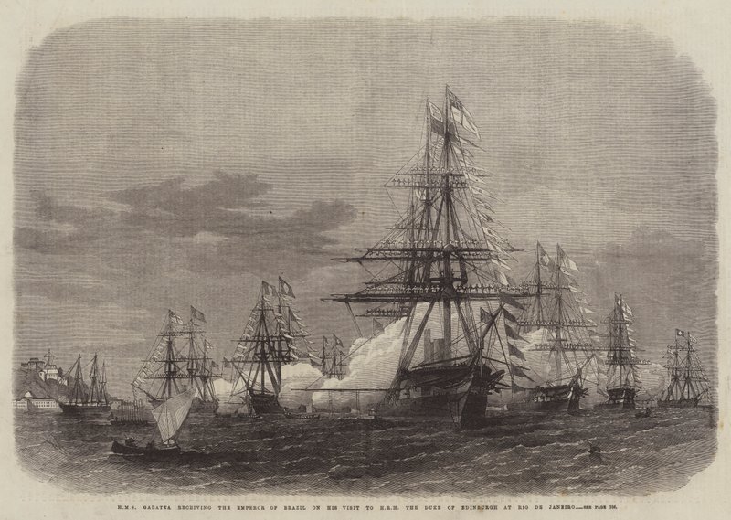HMS Galatea modtager kejseren af Brasilien på hans besøg hos HKH hertugen af Edinburgh i Rio de Janeiro af Edwin Weedon