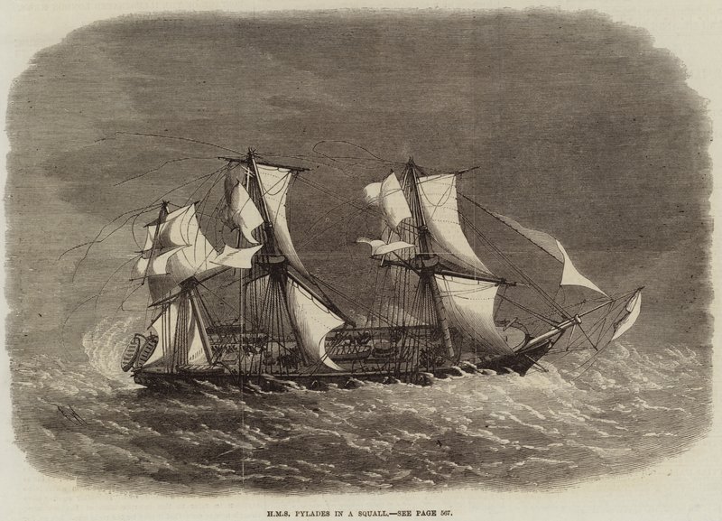 HMS Pylades i en byge af Edwin Weedon