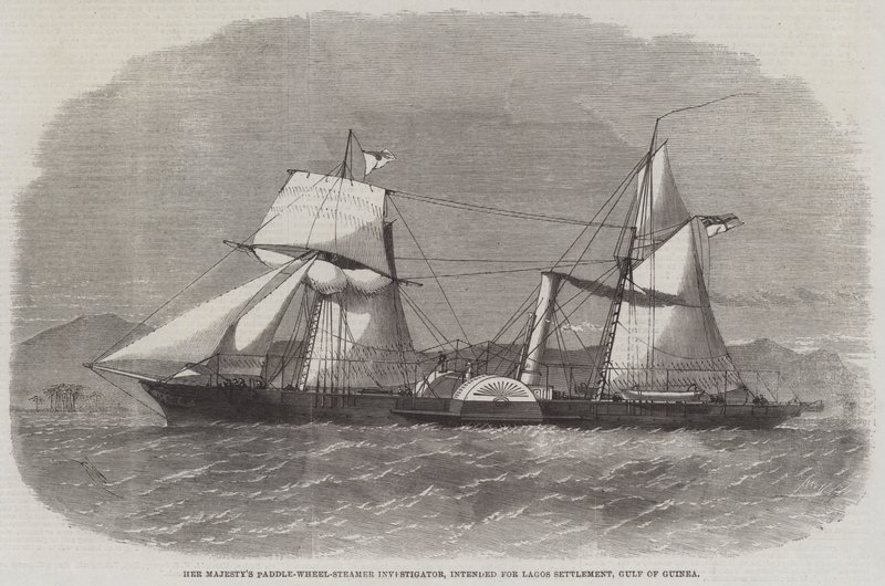 Hendes Majestæts padle-hjul-damper-efterforsker, beregnet til Lagos-bosættelsen, Guineabugten af Edwin Weedon