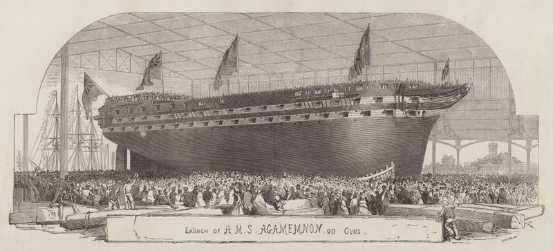 Lancering af HMS Agamemnon, 90 Guns af Edwin Weedon