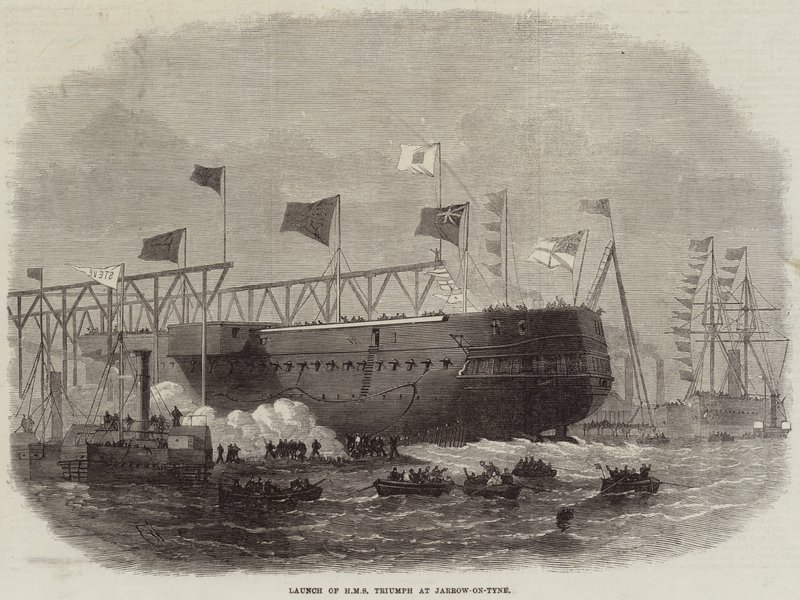 Søsætning af HMS Triumph i Jarrow-on-Tyne af Edwin Weedon
