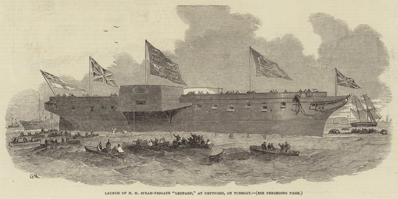 Lancering af HM Steam-Frigate Leopard i Deptford tirsdag af Edwin Weedon