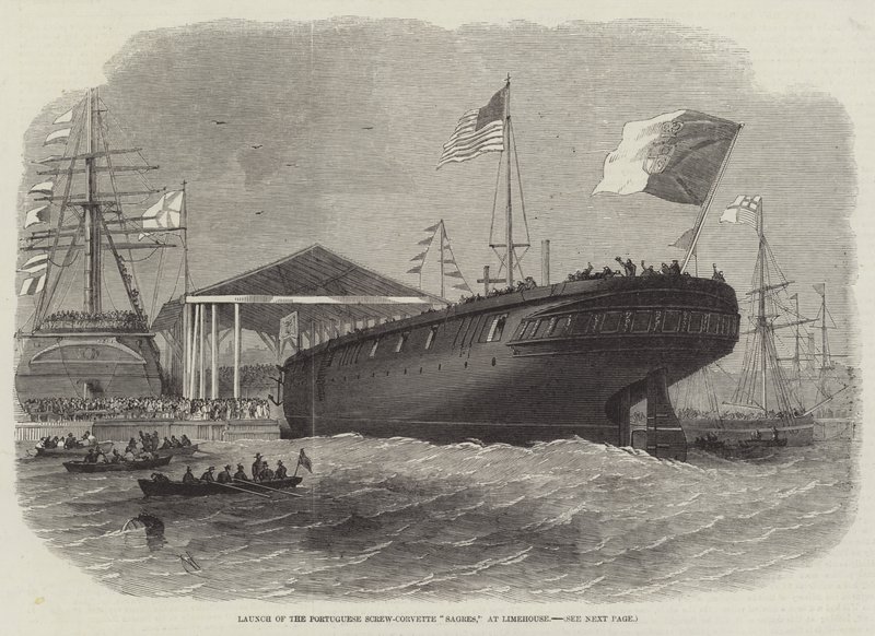 Lancering af den portugisiske Screw-Corvette Sagres, ved Limehouse af Edwin Weedon