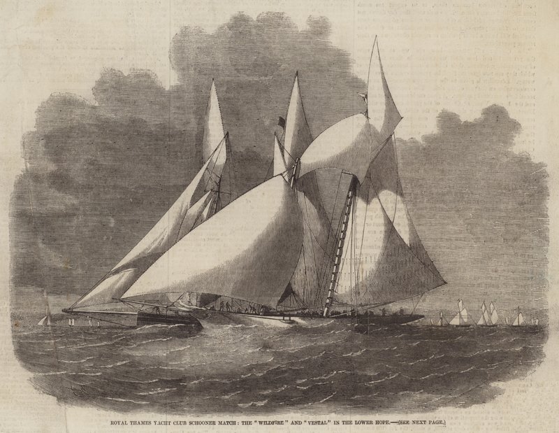 Royal Thames Yacht Club Schooner Match, Wildfire og Vestal in the Lower Hope af Edwin Weedon