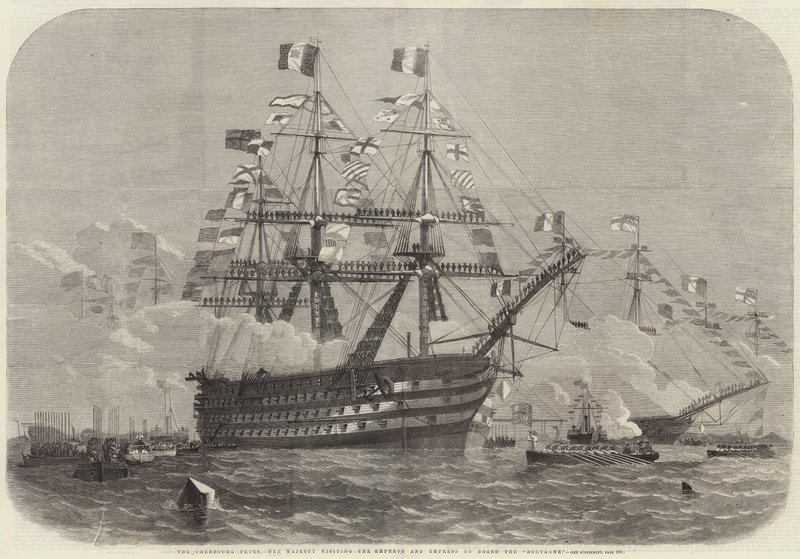 Cherbourg-festerne, Hendes Majestæt besøger kejseren og kejserinden ombord på Bretagne af Edwin Weedon
