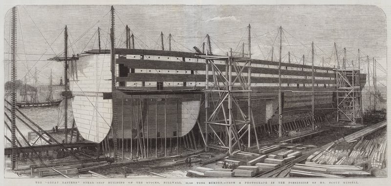 Great Eastern Steam-Ship-bygningen på Stocks, Millwall, 22.500 tons byrde af Edwin Weedon