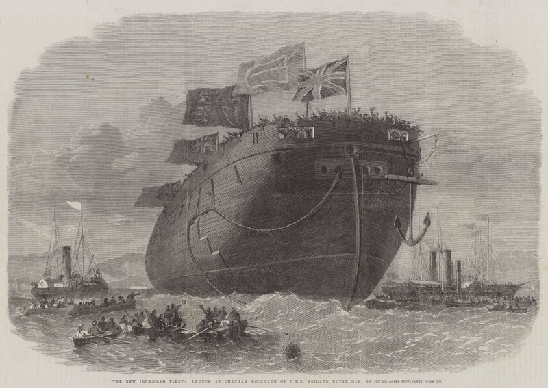 Den nye jernbeklædte flåde, lanceret på Chatham Dockyard af HMS Fregate Royal Oak, 50 kanoner af Edwin Weedon