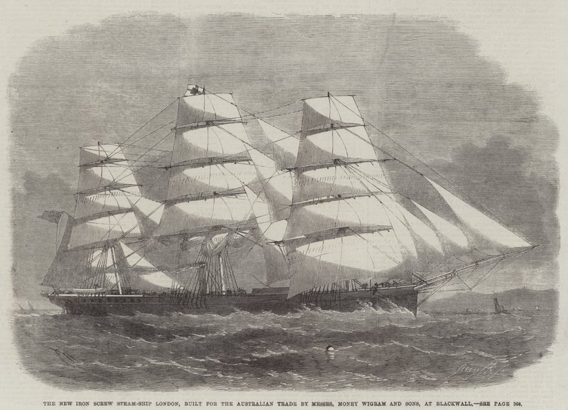 The New Iron Screw Steam-Ship London, bygget til den australske handel af Messers Money Wigram and Sons, ved Blackwall af Edwin Weedon