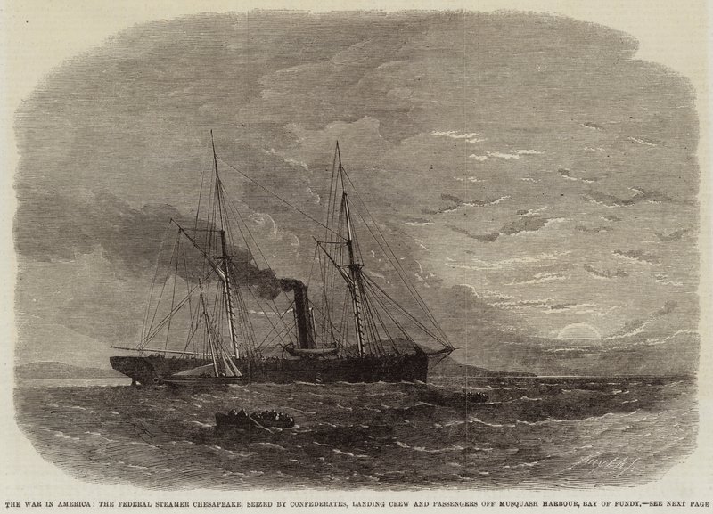 The War in America, Federal Steamer Chesapeake, beslaglagt af konfødererede, landende besætning og passagerer ud for Musquash Harbour, Bay of Fundy af Edwin Weedon