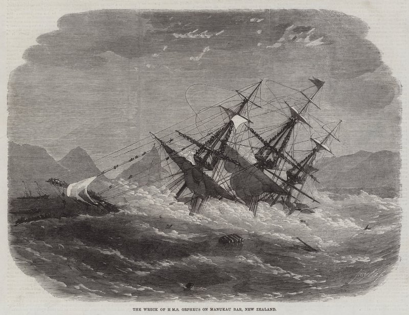 Vraget af HMS Orpheus på Manukau Bar, New Zealand af Edwin Weedon