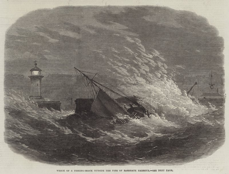Vraget af en Fishing-Smack uden for molen i Ramsgate Harbor af Edwin Weedon