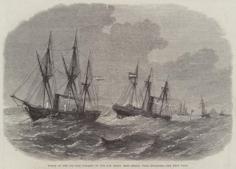Vraget af Steamer Hydaspe på Pan Shoal Rhio-strædet, nær Singapore af Edwin Weedon