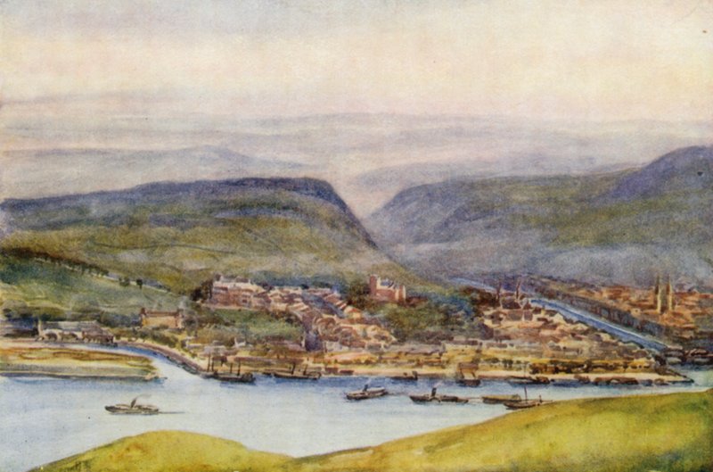Rhinen: Bingen, fra Germania Denkmal (farvelitografi) af Effie Jardine