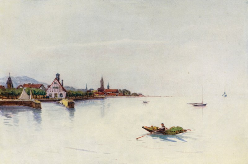 Rhinen: Bregenz, Boden See, Konstanz-søen (farvelitografi) af Effie Jardine