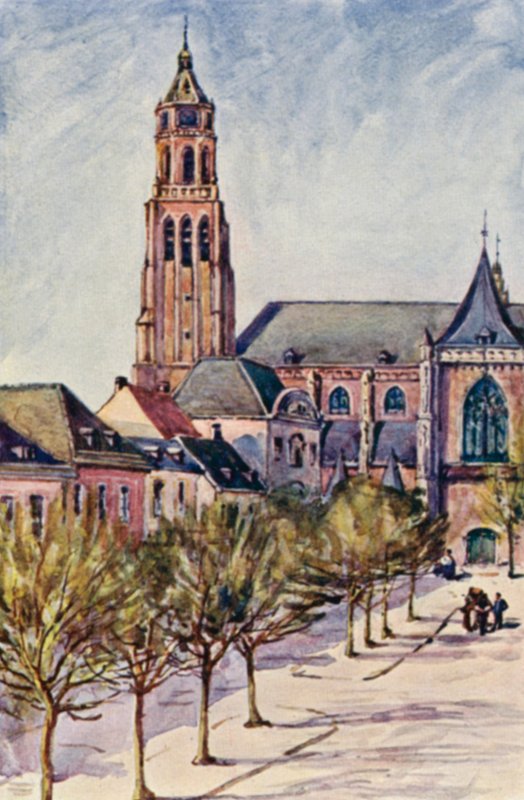 Rhinen: Groote Kerk, Arnheim (farvelitografi) af Effie Jardine