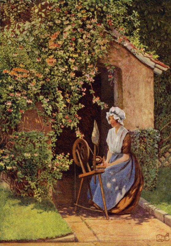 Og Lucy, ved sit hjul, skal synge (farve litho) af Eleanor Fortescue Brickdale