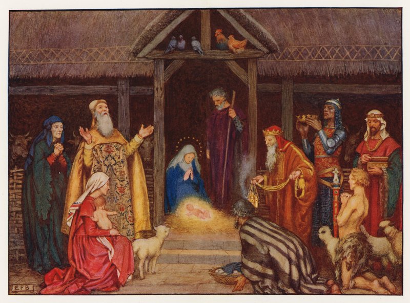 Carols: The Nativity (farve litho) af Eleanor Fortescue Brickdale