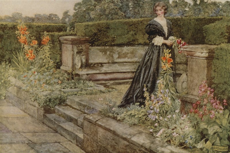 Havefantasier, blomstens navn (farve litho) af Eleanor Fortescue Brickdale
