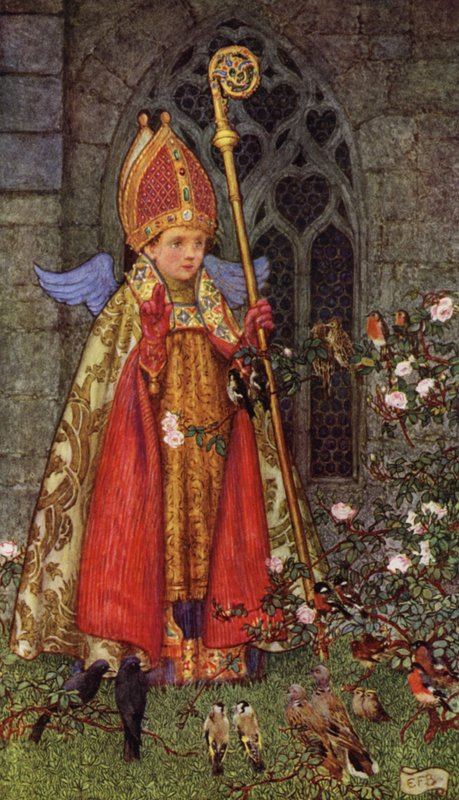 Hil dig, biskop Valentine, hvis dag dette er! Al luften er dit stift, og al kvidren (farve litho) af Eleanor Fortescue Brickdale