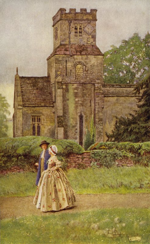 Jeg forlader kirken i prædiketiden (farve litho) af Eleanor Fortescue Brickdale
