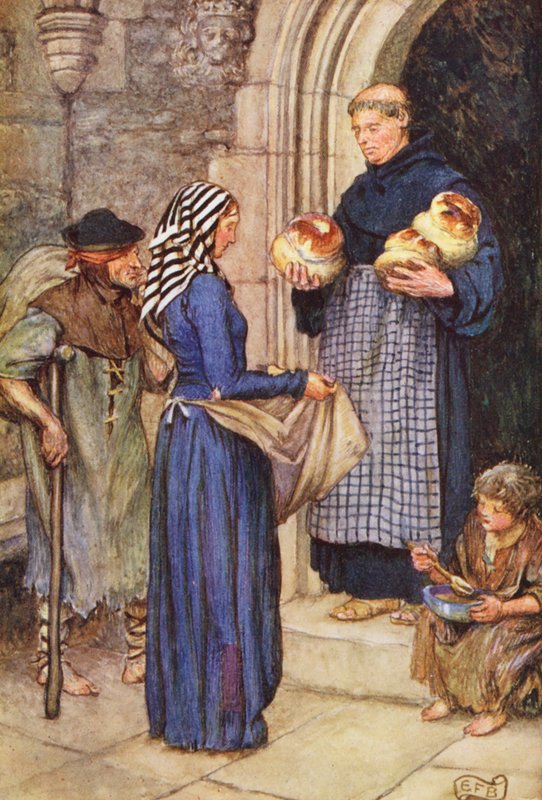 Illustration til The Gathering of Brother Hilarius af Michael Fairless (farvelitografi) af Eleanor Fortescue Brickdale