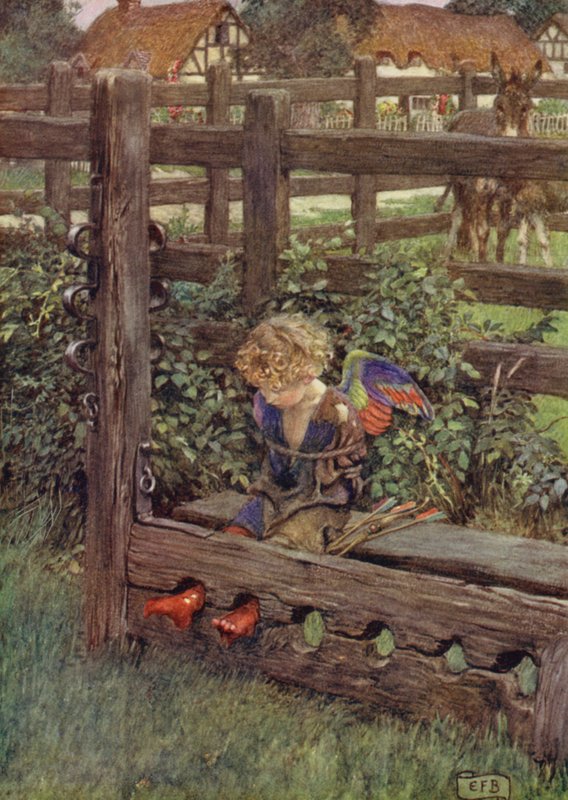 Er nogen cozened af en tåre, der som en perle foragt slides? Her står tyven (farve litho) af Eleanor Fortescue Brickdale