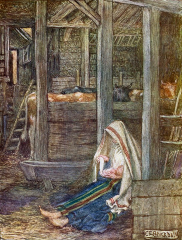 Fødselen (farve litho) af Eleanor Fortescue Brickdale