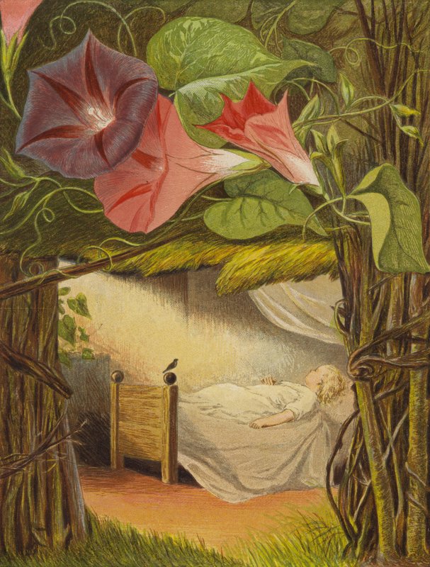Solstrålerne stjal ind for at kysse ham (farve litho) af Eleanor Fortescue Brickdale