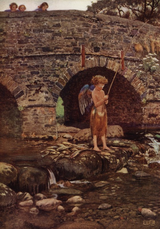 Selvom han er et barn og blind (farve litho) af Eleanor Fortescue Brickdale
