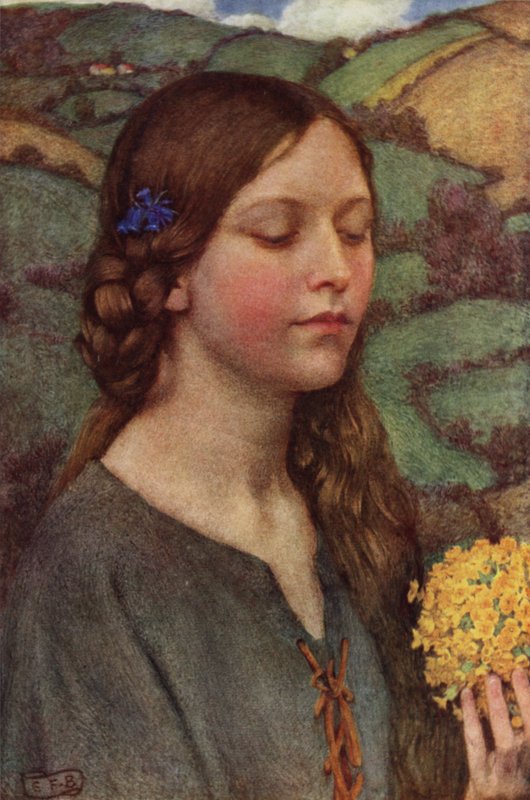 Hvem er Silvia? Hvad er hun, at alle vore svaner roser hende? (farve litho) af Eleanor Fortescue Brickdale
