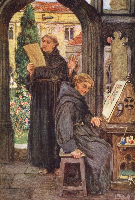 Illustration til The Gathering of Brother Hilarius af Michael Fairless (farvelitografi) af Eleanor Fortescue Brickdale