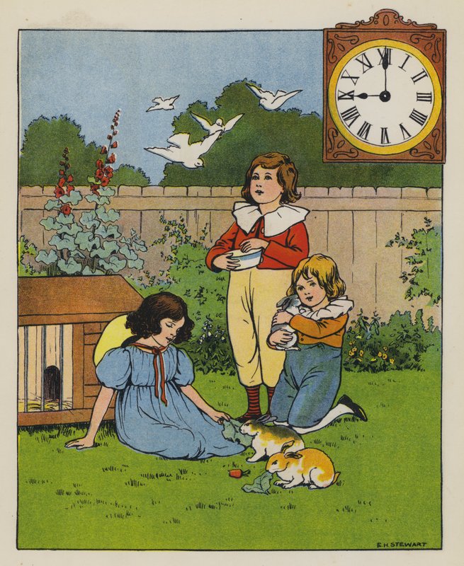 Fodringstid (farve litho) af Elise H. Stewart