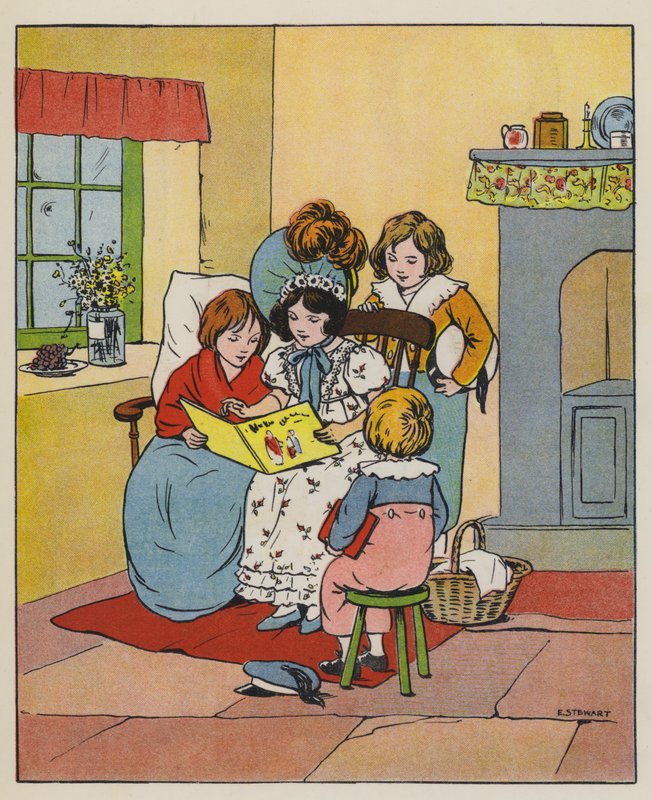 Søndag, Happy Time (farve litho) af Elise H. Stewart